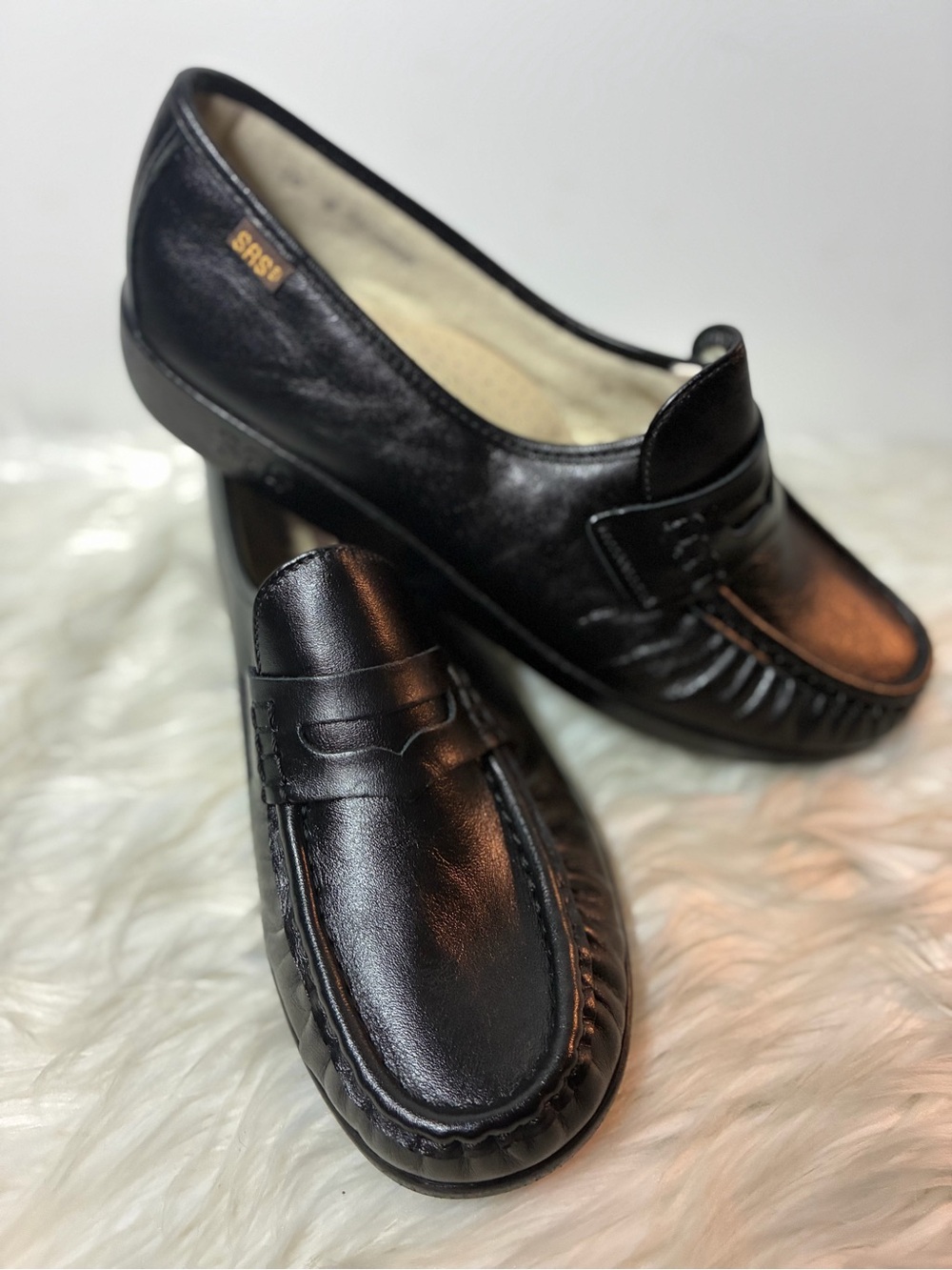 SAS Black Leather Slip-On Moccasin Loafers